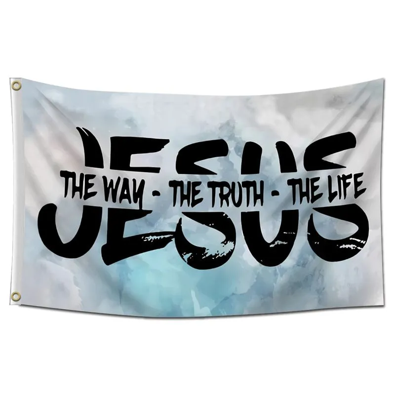 Bandeira Jesus O Caminho, A Verdade, A Vida 90x150cm Poliéster