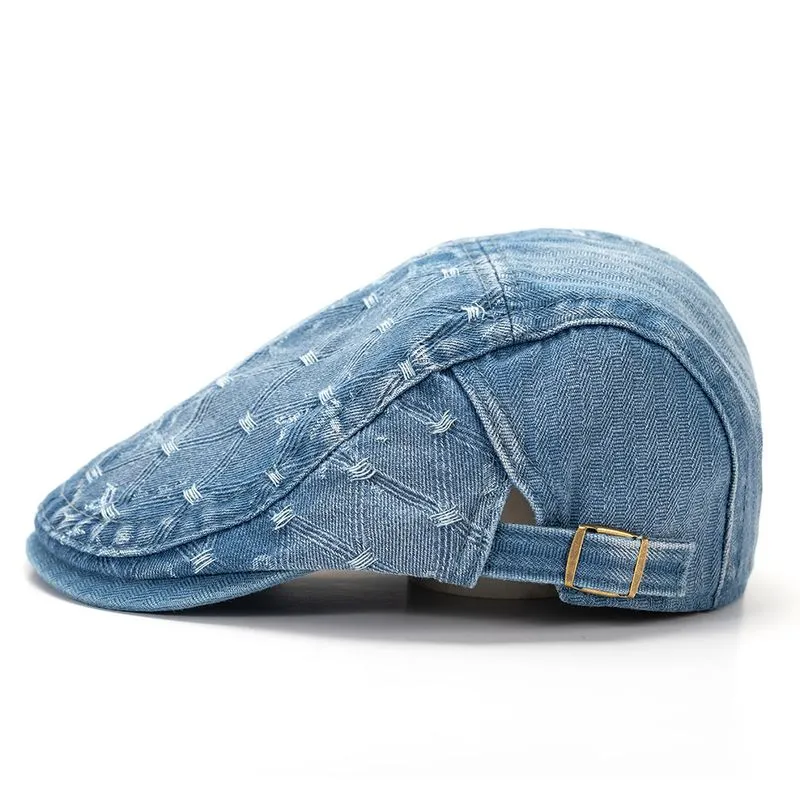 Chapéu De Boné Plano Bordado Em Jeans Estilo Vintage Para Homens E Mulheres