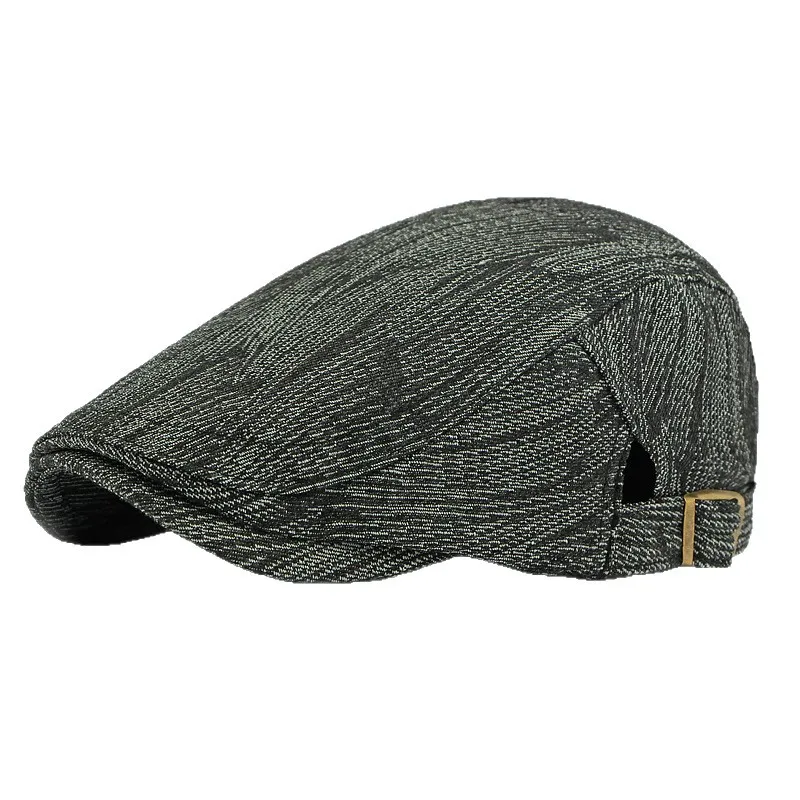 Chapéu, Boné Plano, Gatsby Newsboy, Listrado, Preto, Algodão, Unissex