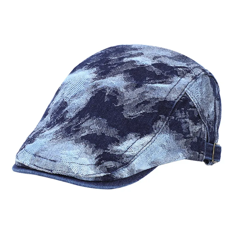 Chapéu Plano Gatsby Newsboy Com Estampa De Mármore Azul Para Homens