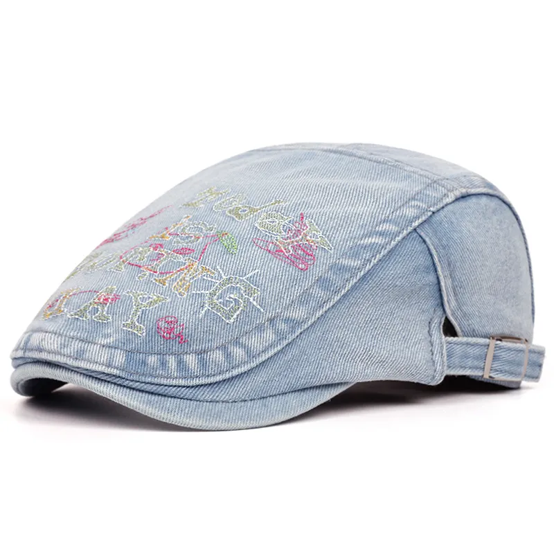 Design Bordado De Algodão Jeans De Boné Plano Para Homens E Mulheres