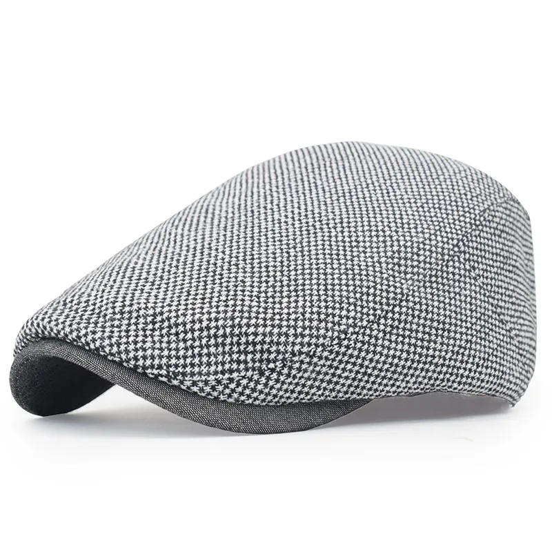 Padrão Houndstooth De Tampa Plana Para Homens Em Preto E Branco