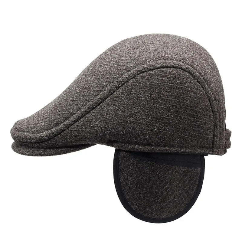Boné Plano De Inverno Masculino Com Abas De Orelha, Mistura De Lã, Estilo Gatsby