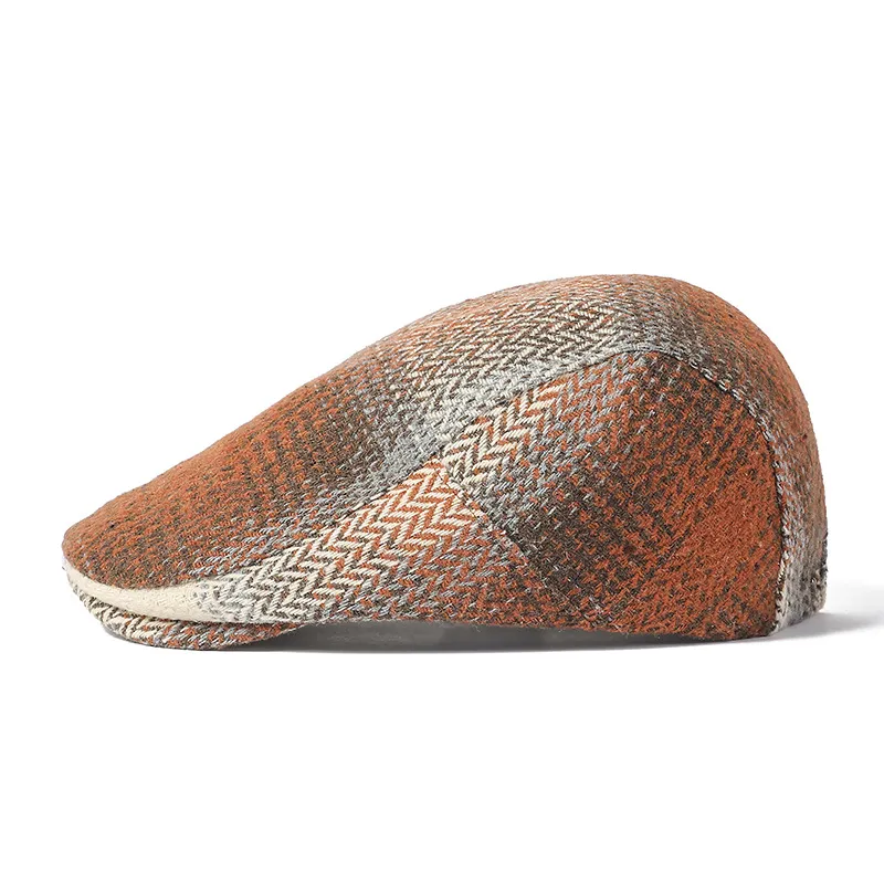 Mistura De Lã Com Padrão De Espinha De Peixe Com Tampa Plana Para Homens