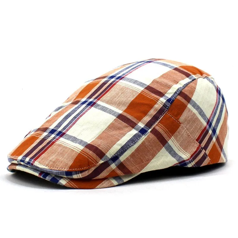 Chapéu De Boné Plano Com Design Xadrez Para Homens Em Algodão Ou Jeans