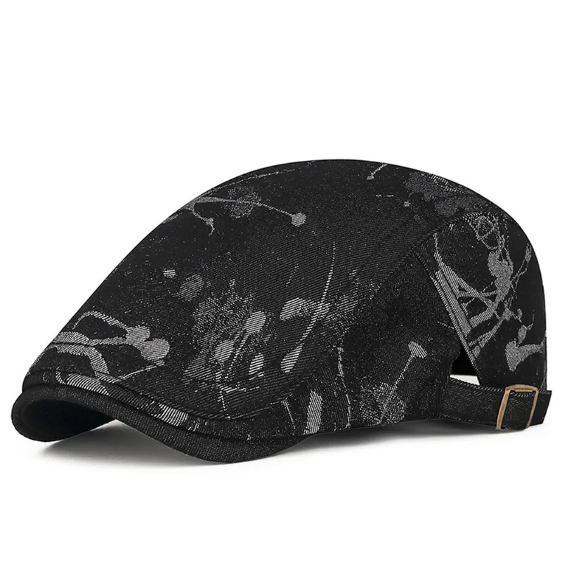 Boné Plano Gatsby Newsboy, Estampado Em Preto E Branco, Algodão, Masculino
