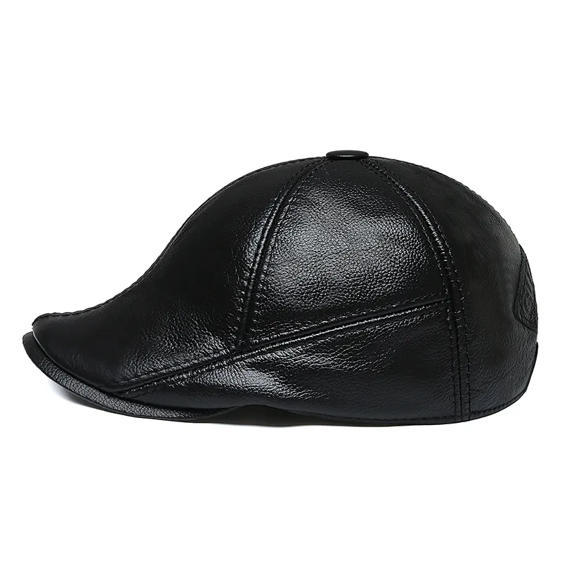 Boné Plano Gatsby Newsboy, Chapéu De Couro Preto Para Homens