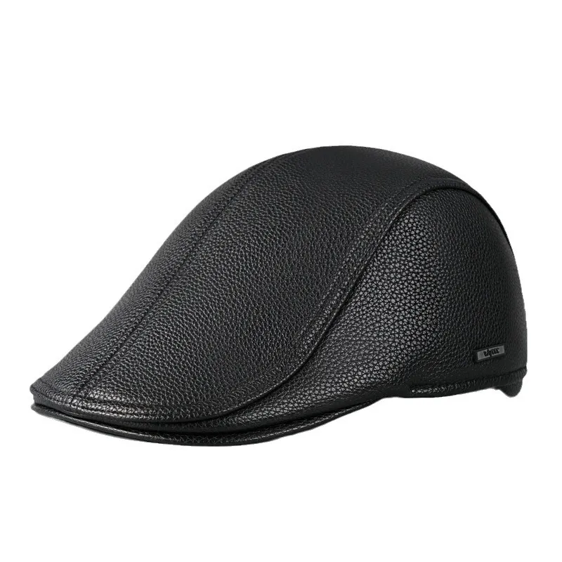 Cap Flat Gatsby Newsboy De Couro Preto Para Homens