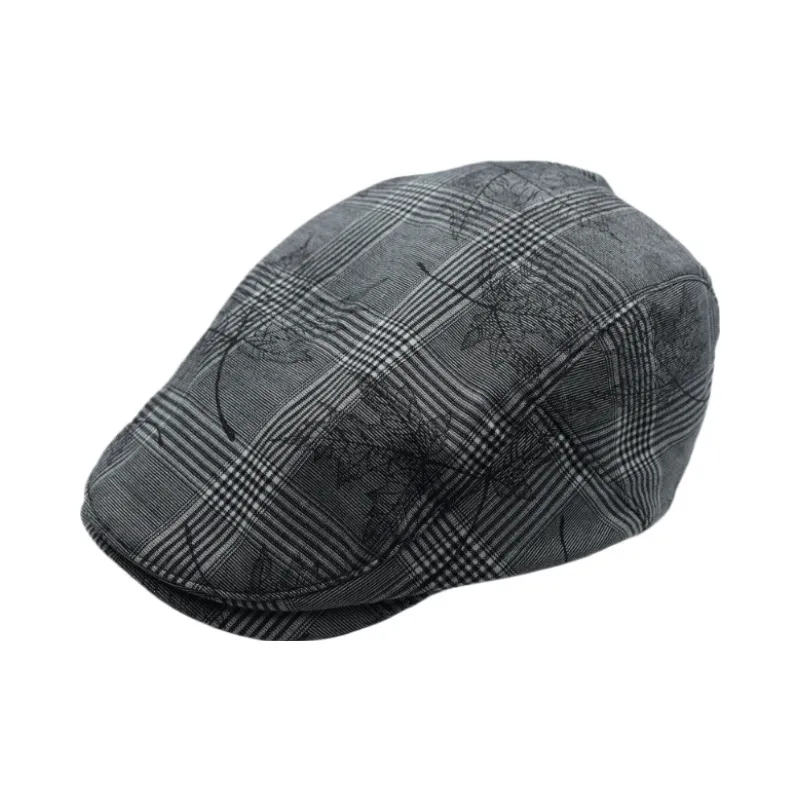 Boné Plano Gatsby Newsboy, Chapéu Xadrez Com Estampa Floral Preta