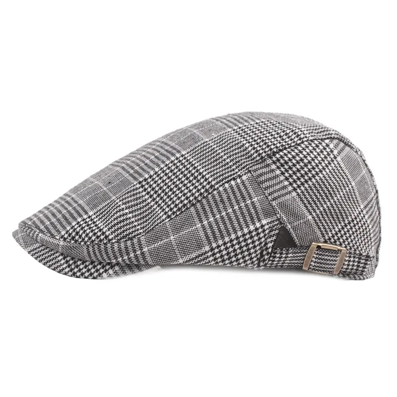 Fivela Ajustável Xadrez De Algodão/jeans Com Tampa Plana Para Homens