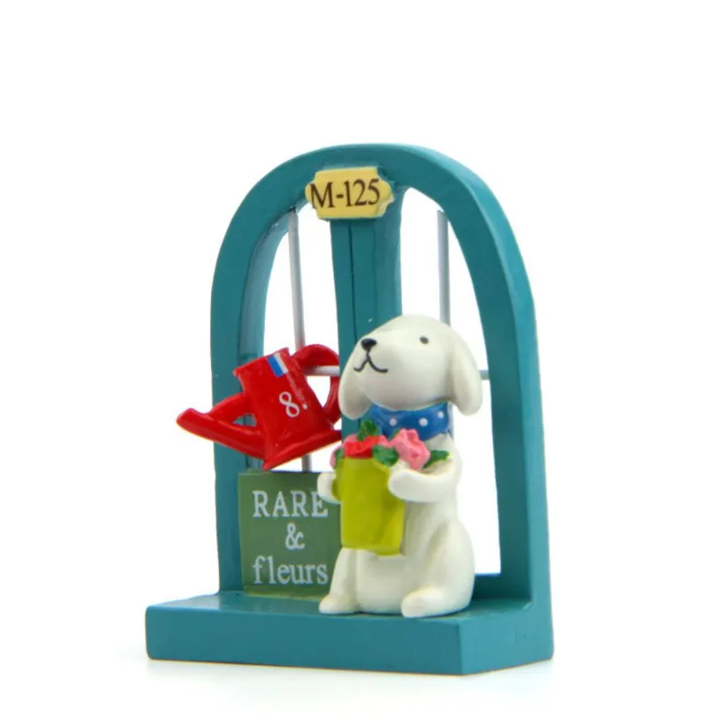 Estatueta De Resina Para Cães Encantadora Com Regador, Jardim Em Miniatura