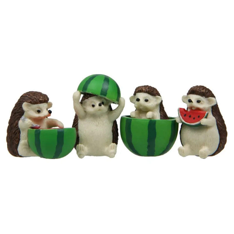 Conjunto De Esculturas De Jardim Watermelon Hedgehog 4 Peças Em Pvc 38g