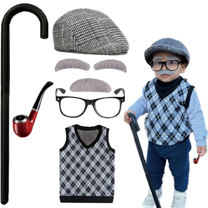 Conjunto De Perucas De Cosplay Old Grandpa Para Crianças E Adultos