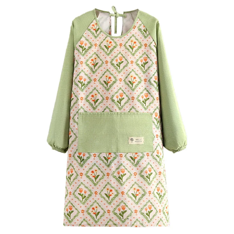 Avental Floral De Manga Comprida Para Mulheres, Poliéster Leve