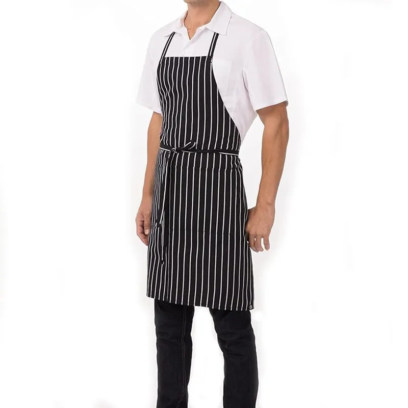 Avental Preto E Branco Listrado Para Homens Poliéster 90x80cm