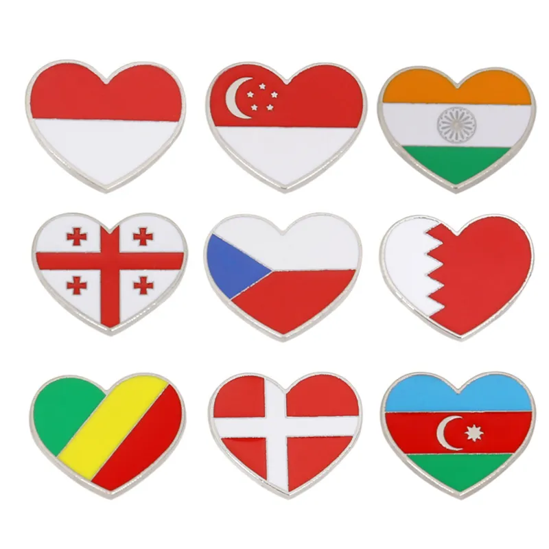Conjunto De Alfinetes De Broche Em Forma De Coração, Bandeira Country, Emblema De Lapela De Liga Leve