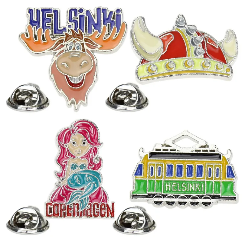 Conjunto De Broches, Desenhos Animados Coloridos Em Helsinque E Copenhague