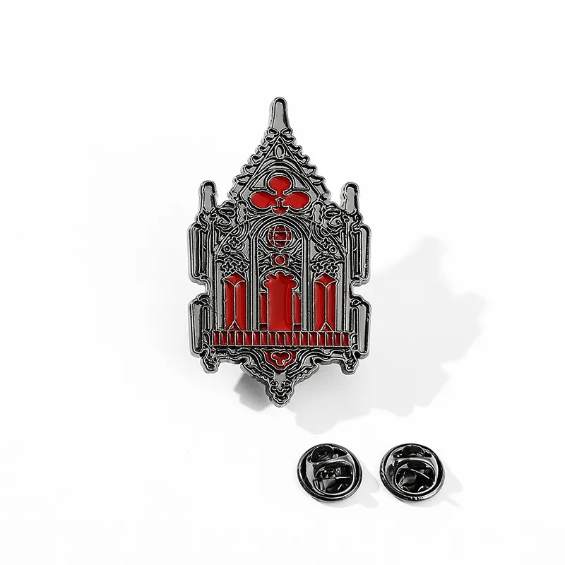 Broche Pin Gothic Cathedral Mysterious Alloy Com Esmalte Vermelho