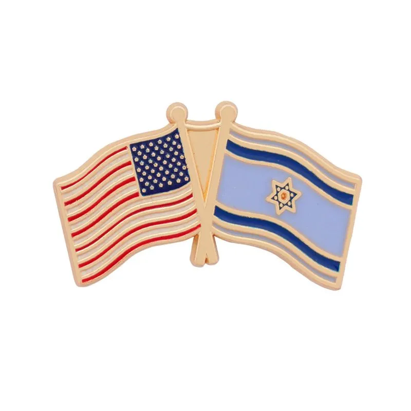 Broche Pin Alloy Enamel Lapel Badge Usa Israel Friendship