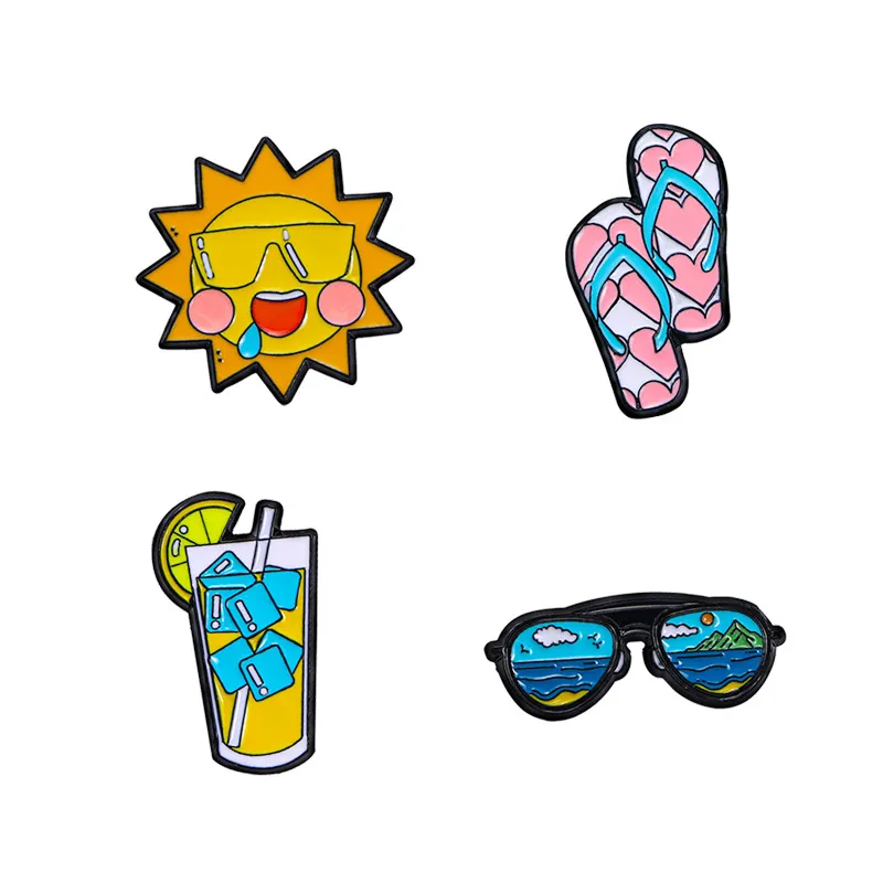 Conjunto De Broches De Verão Em Estilo Praia, Chinelos Cartoon Sun