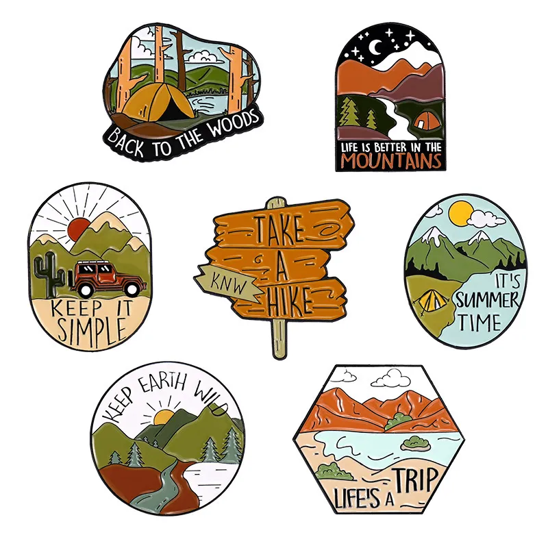 Brooch Pins Outdoor Travel Series Alloy Vintage Hiking