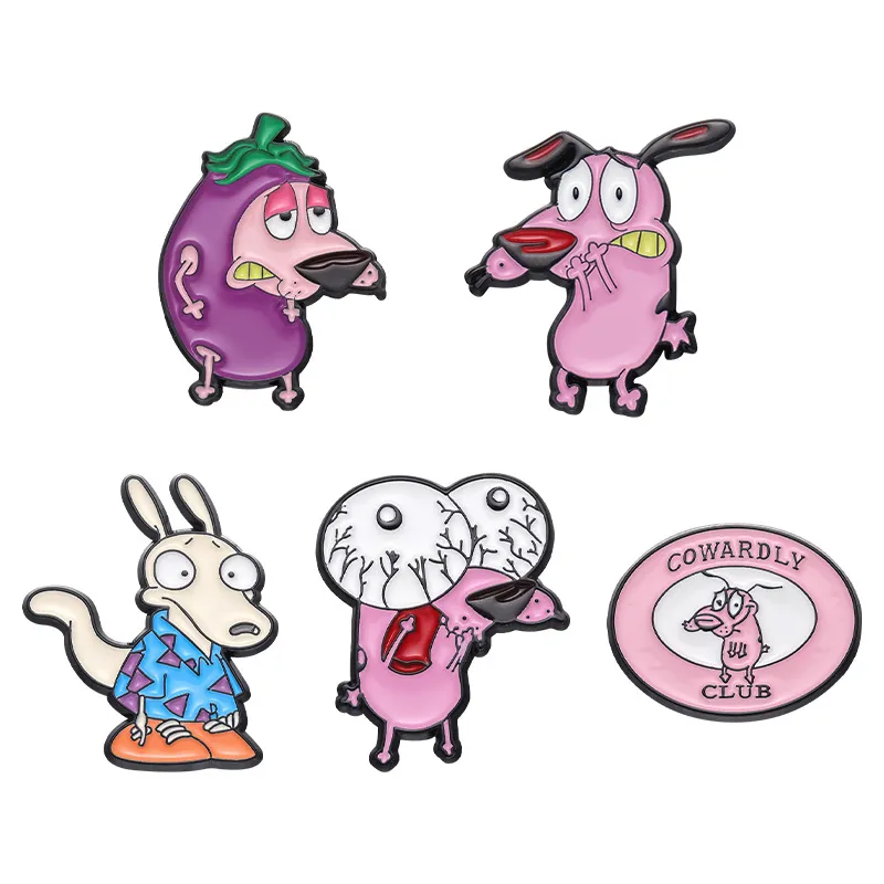 Conjunto De Broches Cartoon Dog Funny Pink Big Eye Animal