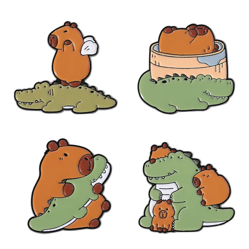 Conjunto De Alfinetes De Broche, Animal De Desenho Animado, Capivara, Crocodilo, Liga