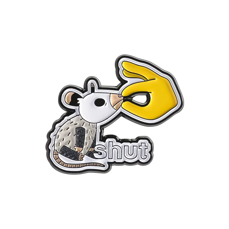 Broche Pin Funny Mouse Com Gestos Manuais Em Liga De Desenho Animado