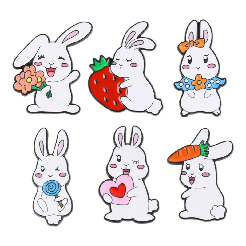 Conjunto De Broches Cute Rabbit Cartoon Bunny Com Morango