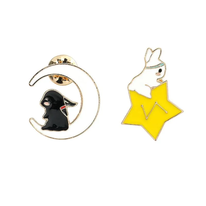 Conjunto De Broches Cartoon Rabbit On Moon Alloy Para Mulheres