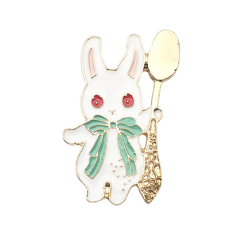Alfinetes De Broche, Coelhinho Fofo Com Colher, Blusa De Animais De Desenho Animado