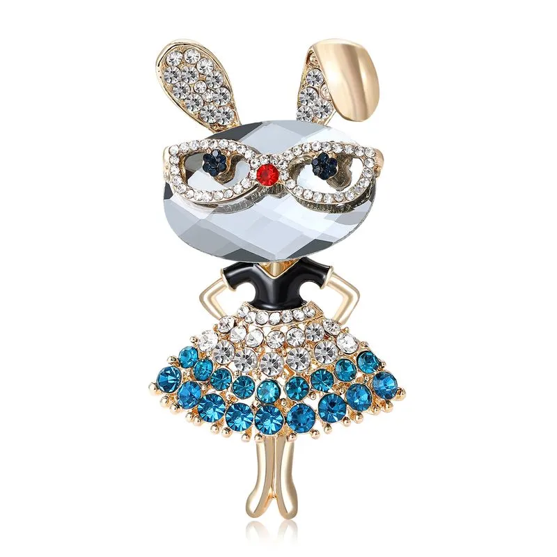 Alfinetes De Broche Elegant Bunny Girl Rhinestone Rabbit Alloy
