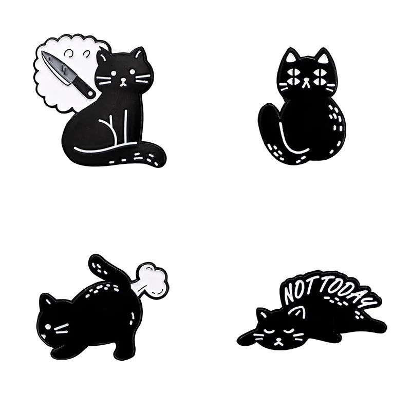 Alfinetes De Broche, Linda Blusa De Animais De Desenho Animado De Gato Preto, Liga Leve