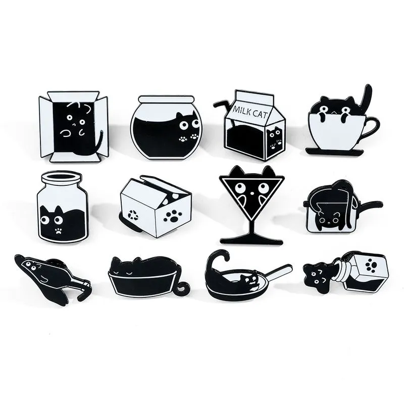 Conjunto De Broches Cartoon Black Cat Creative Alloy X11