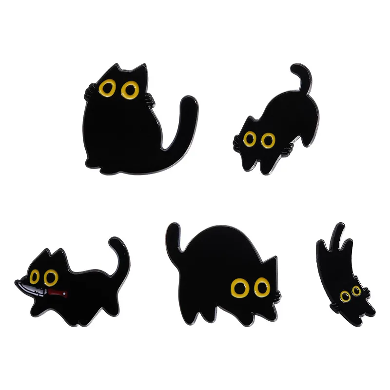 Conjunto De Broches Cartoon Black Cat Creative Kitty Lapel Pin
