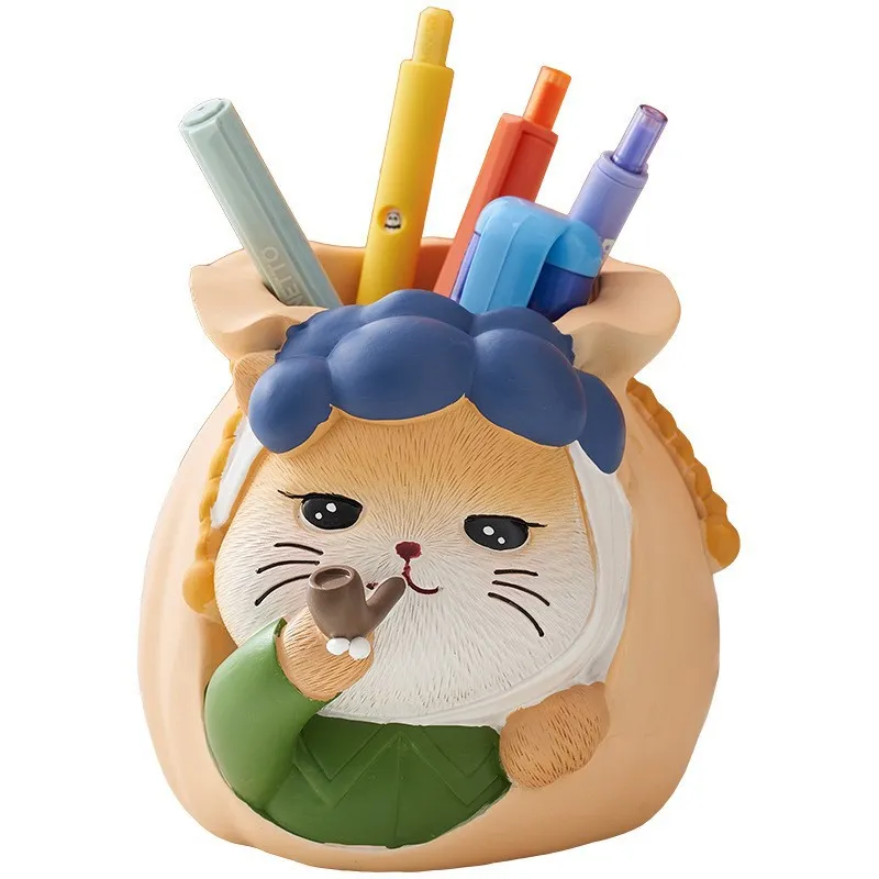 Porta-canetas Creative Resin Cat Design Com Tubo Para Mesa