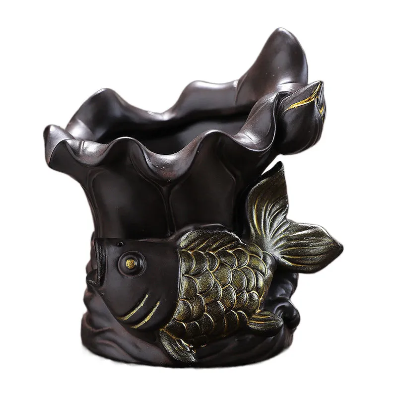 Porta-canetas Ceramic Fish Design Lotus Shape 12x13cm