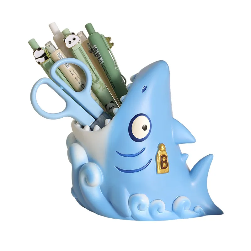 Porta-canetas Creative Resin Shark Cartoon Ocean Design
