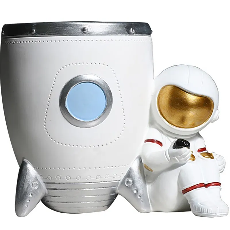 Porta-canetas Creative Rocket Com Estatueta De Astronauta Em Resina De 11 Cm
