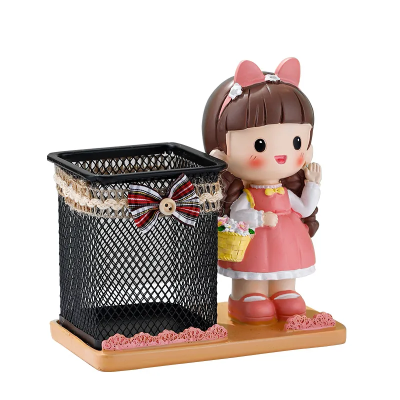 Porta-canetas Cute Girl, Estatueta, Suporte De Lápis De Resina, Mesa