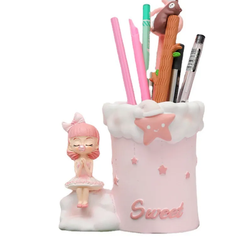 Porta-canetas Resin Bubble Girl Cute Porta-lápis Decorativo