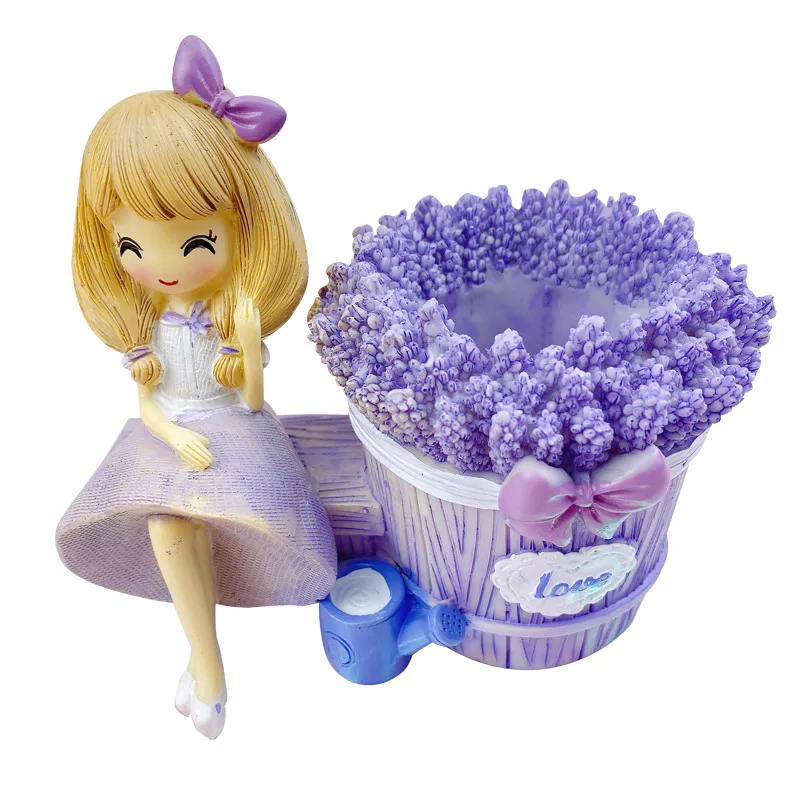 Porta-canetas Porta-lápis Decorativo Resin Lavender Girl