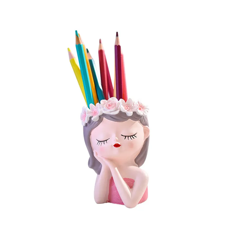 Porta-canetas Cute Fairy Girl Design Em Resina De Vinil 7x7x11cm