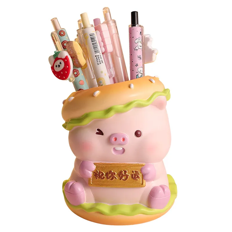 Porta-canetas Cute Pig Design Resin Organizer