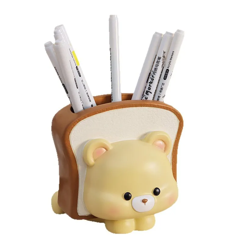 Porta-canetas Cute Bear Bread Shape, Organizador De Mesa De Resina