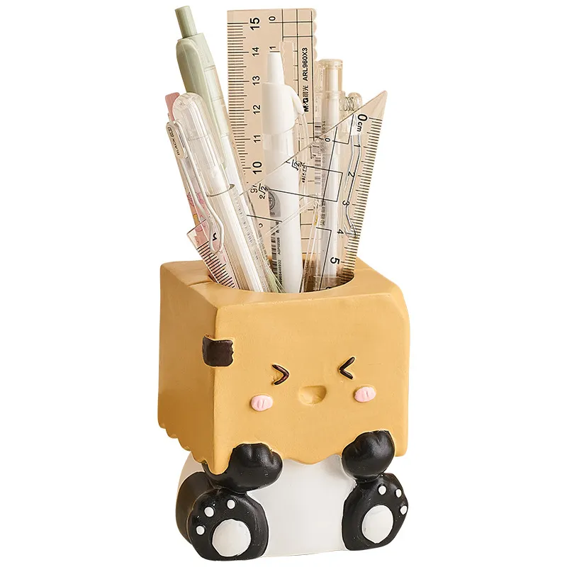 Porta-canetas Porta-lápis De Resina Cartoon Panda Desktop Organizer