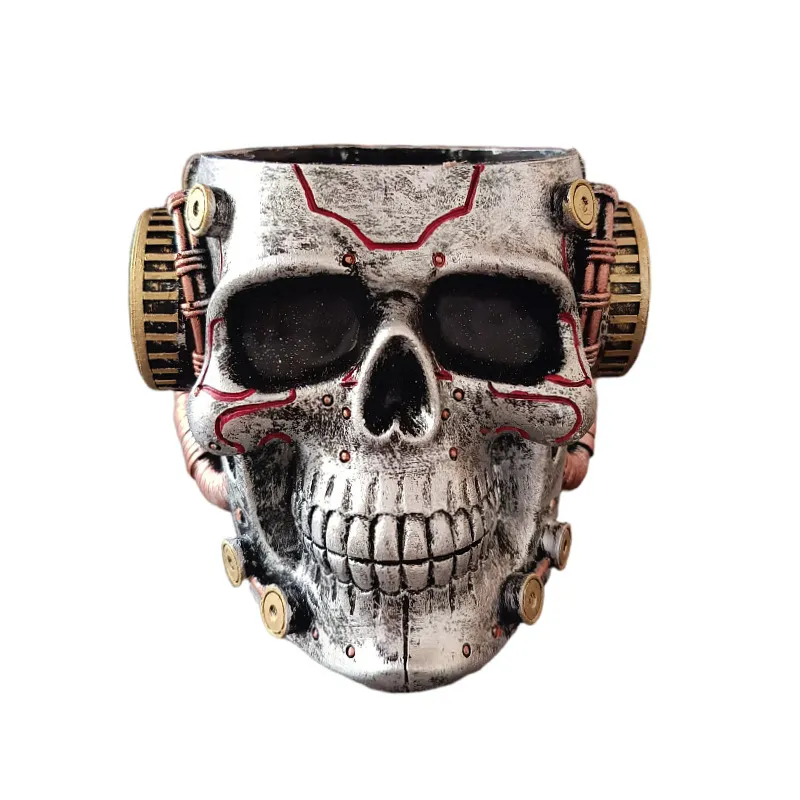 Porta-canetas Cyberpunk Skull Design Resin 11,5x13x10cm 270g
