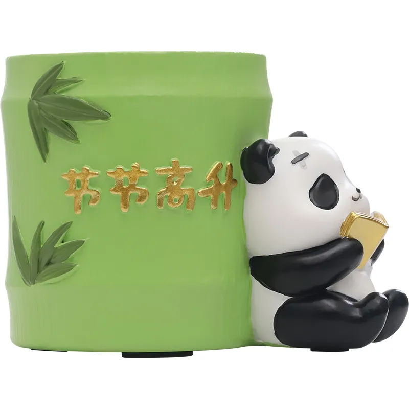 Porta-canetas Panda Resin Pote Para Canetas Com Design De Bambu 250g