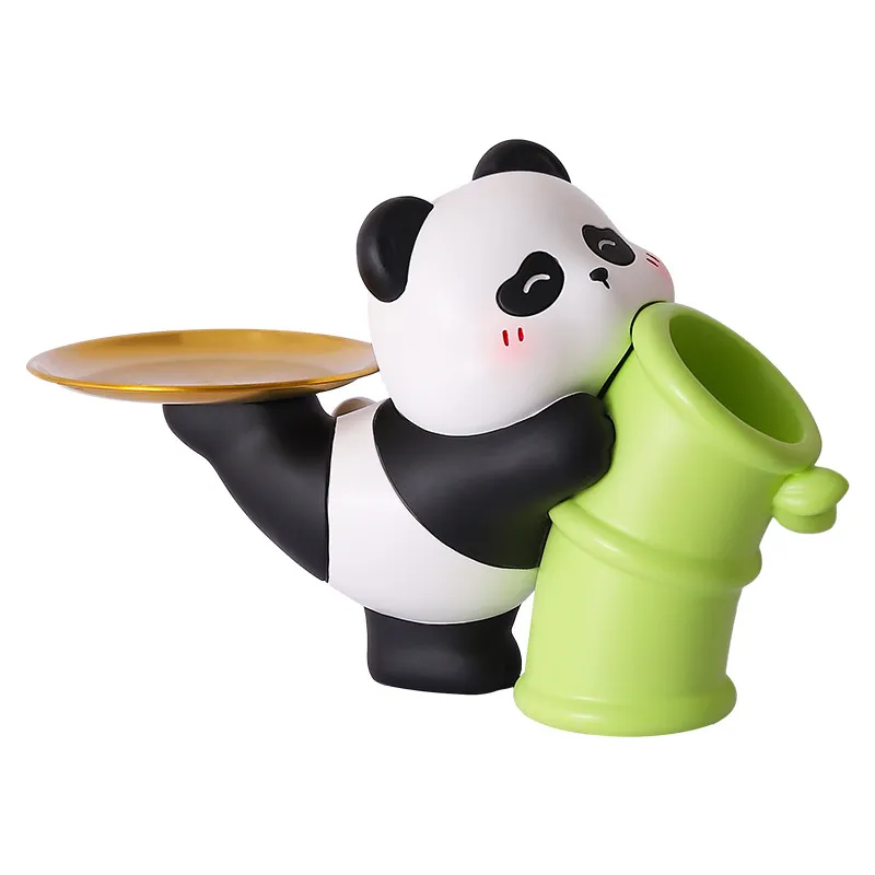 Porta-canetas Panda Resin Pote Para Canetas Com Banheira De Bambu