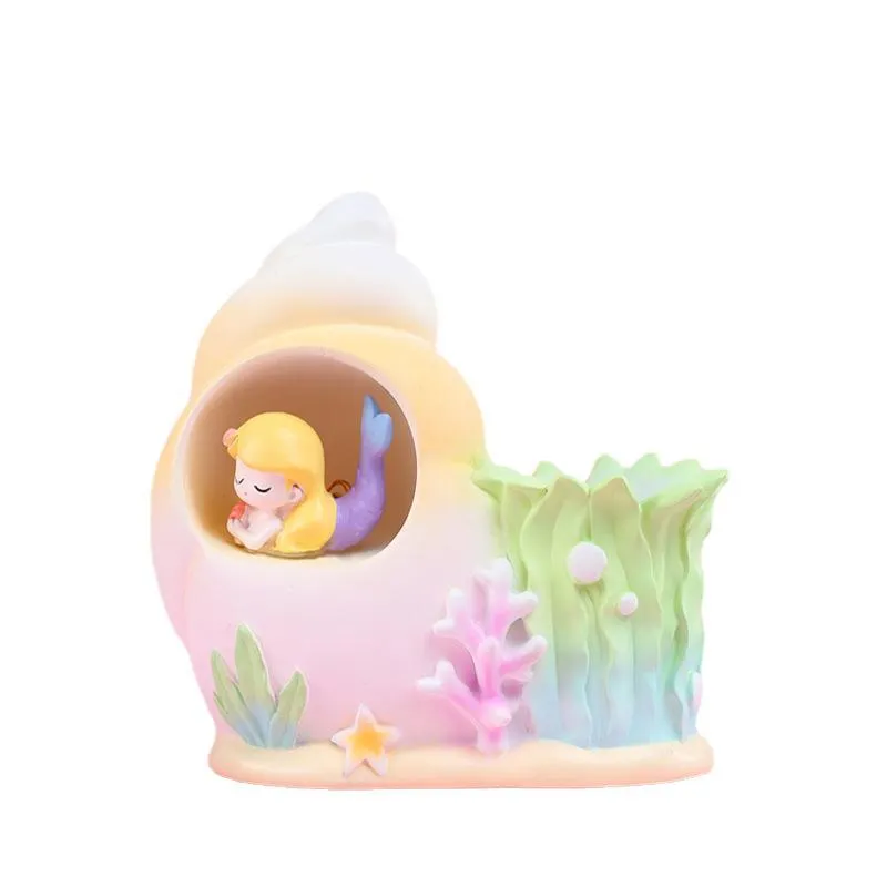 Porta-canetas Porta-lápis Resin Mermaid Ocean Theme Com Luz